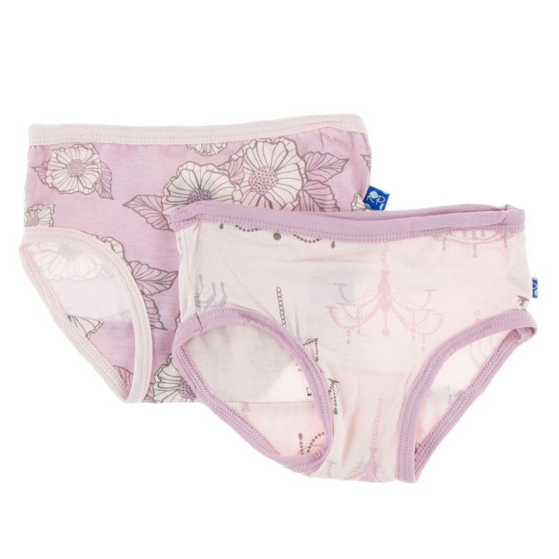 Kickee Pants Girl Underwear (Set of 2) in Sweet Pea Poppies and Macaroon  Chandelier